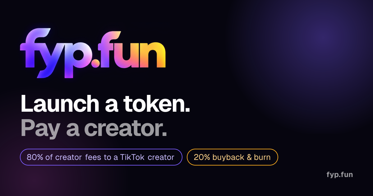 The fyp.fun link preview card: Launch a token. Pay a creator.